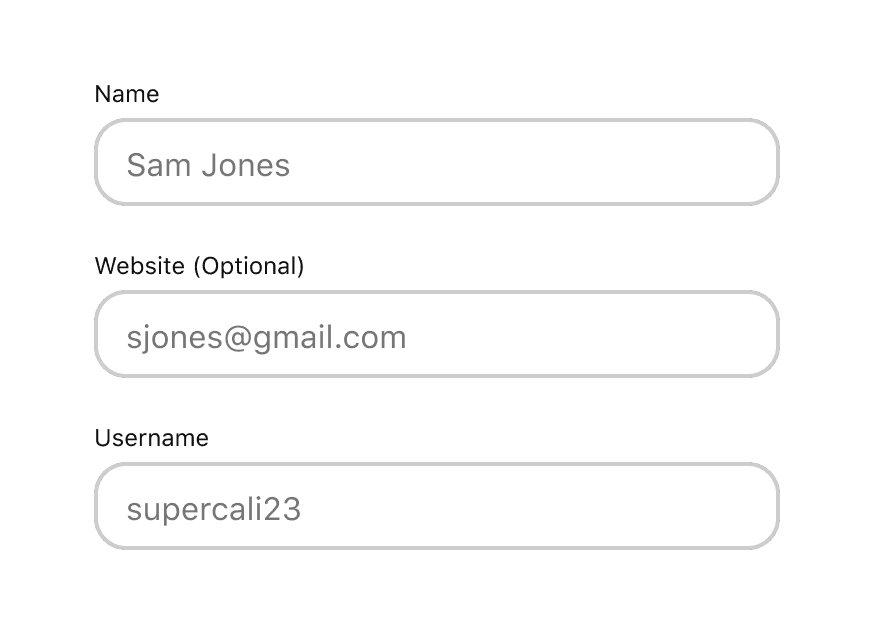 A form with three fields where the website field is marked as optional.