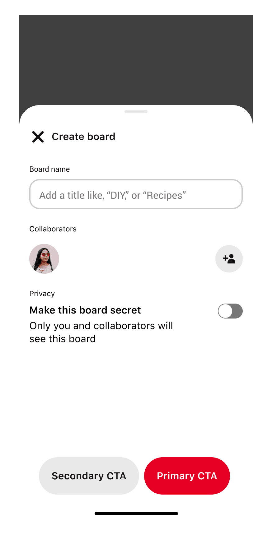 a Partial sheet that can be closed and/or resized. It is for Creating a board