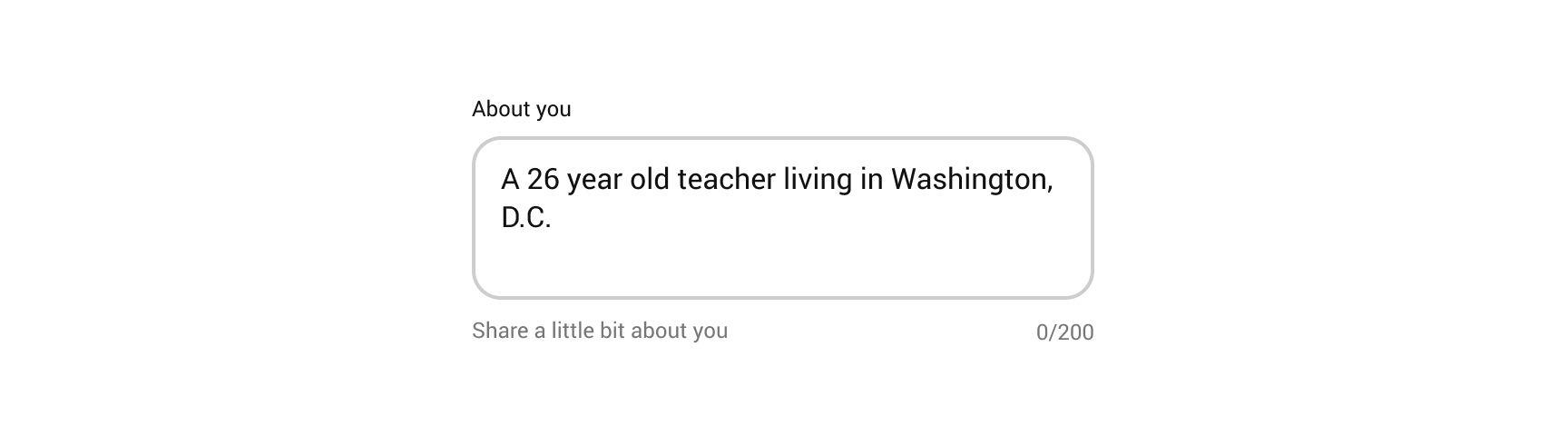 An text area field labeled About You, with text entered.
