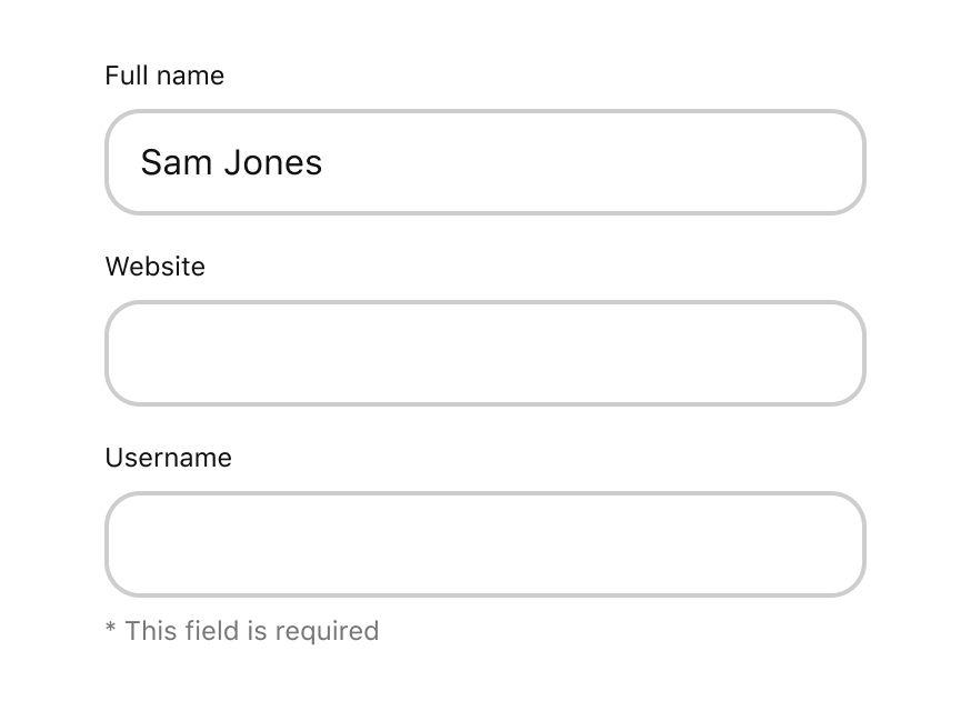 A form with three fields where the username field is marked as required.