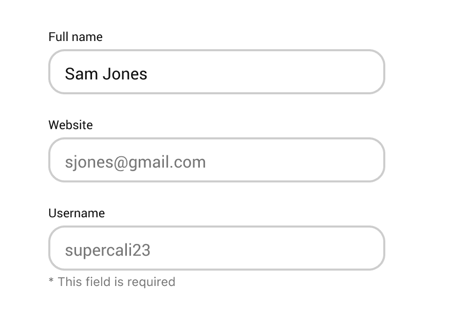 A form with three fields where the username field is marked as required.