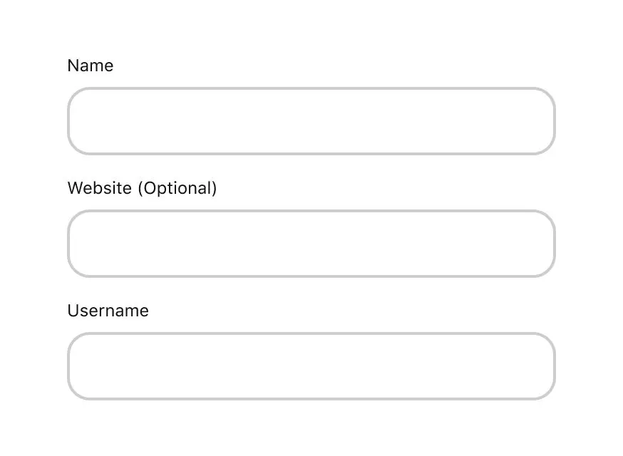 A form with three fields where the website field is marked as optional.
