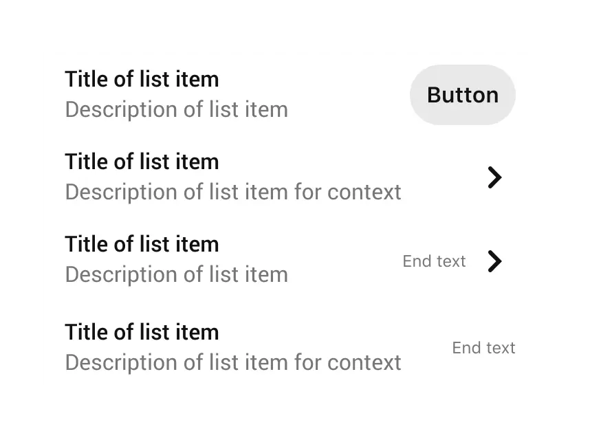 An ListAction showing interest options and a multiple choice checkbox selection.