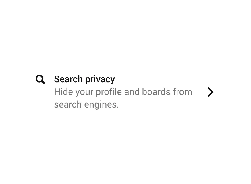 An ListAction item with content about search privacy and a search icon.