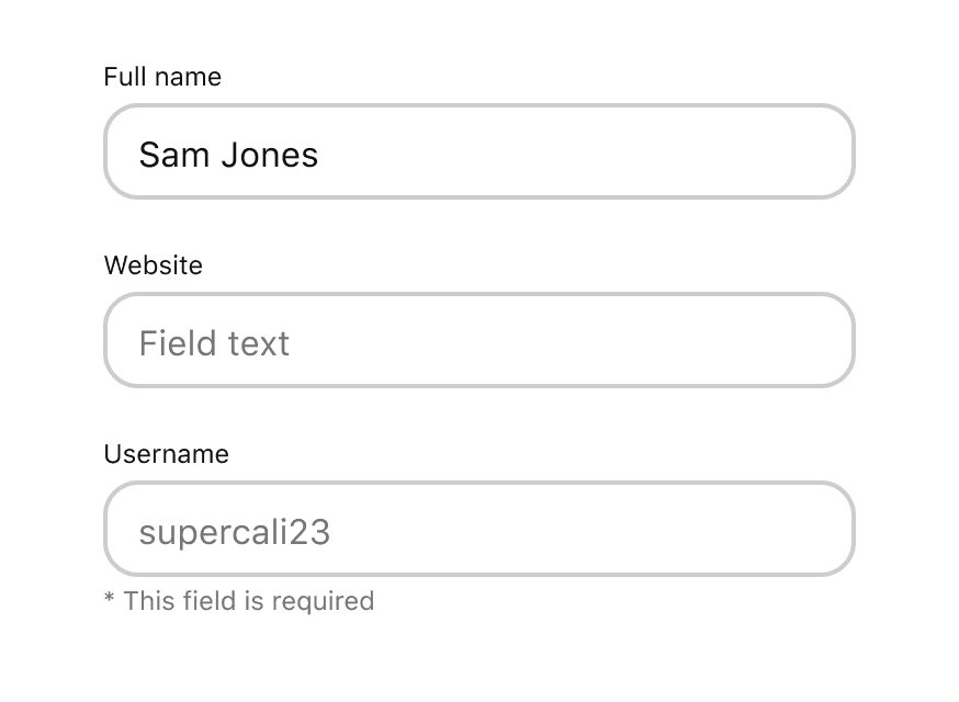 A form with three fields where the username field is marked as required.