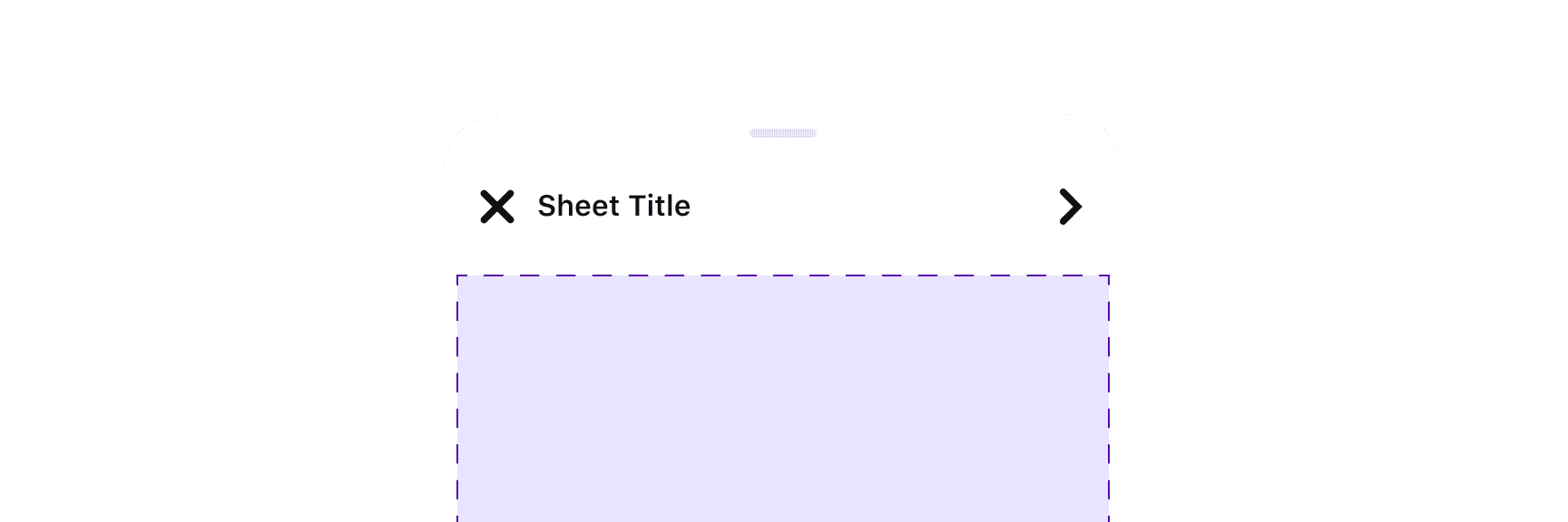 examples of three types of sheets: a Full sheet, a Partial resizable sheet and an Action sheet